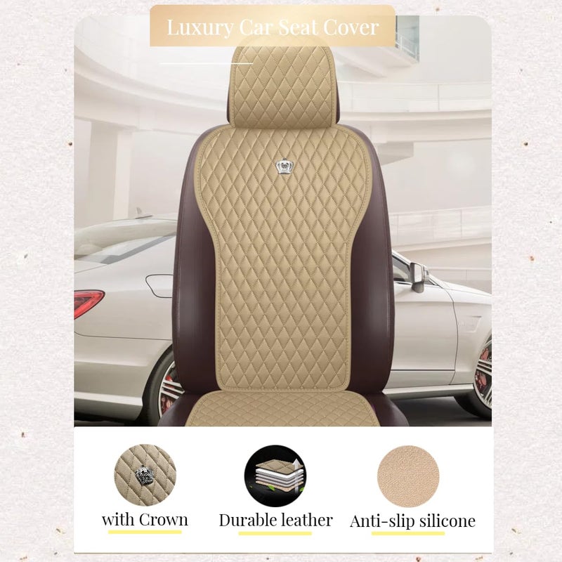 Red Rain Leather Seat Cover Universal Seat Covers with Crown Car Seat Protector Fit Car/Auto/Truck/SUV Beige 2/3 Covered (Beige) - Image 4